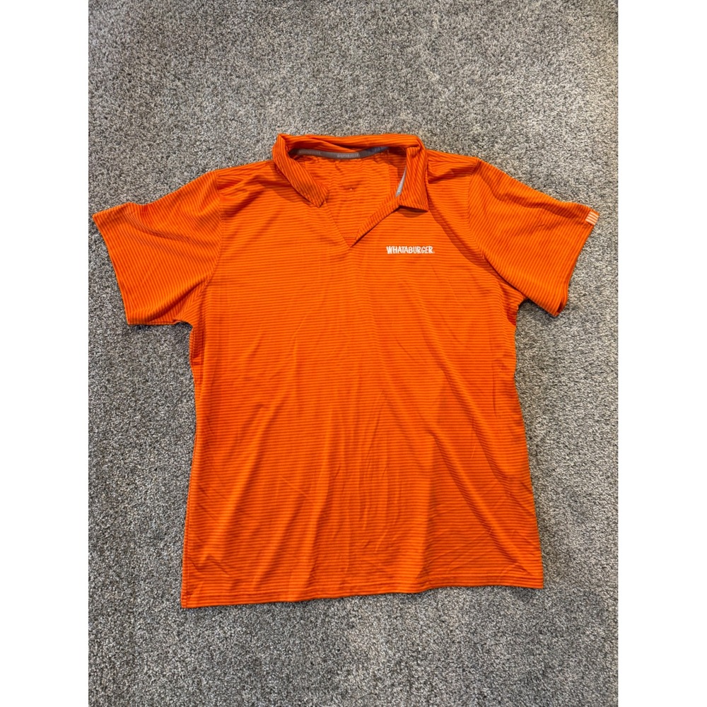 Whataburger‎ Polo Shirt Womens XL Orange Striped V-Neck Short Sleeve Logo Snag